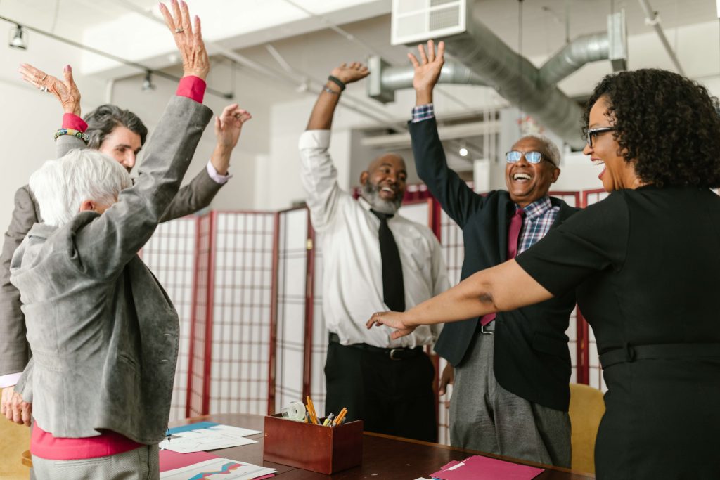 employees enjoying working from office